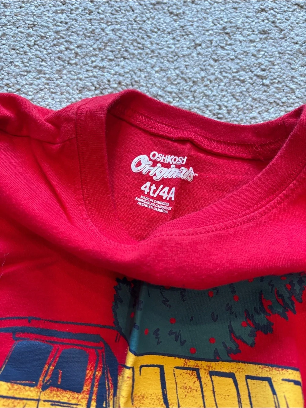 OshKosh B'gosh Red Holiday Long-Sleeve Tee with Yellow Truck & Green Tree